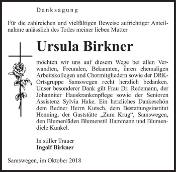 Traueranzeige von Ursula Birkner  von Magdeburger Volksstimme