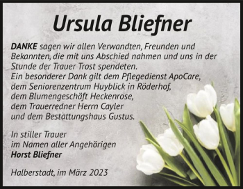 Traueranzeige von Ursula Bliefner  von Magdeburger Volksstimme