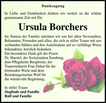 Traueranzeige von Ursula Borchers  von Magdeburger Volksstimme