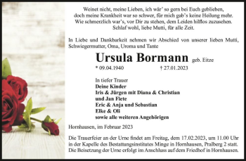 Traueranzeige von Ursula Bormann (geb. Eitze)  von Magdeburger Volksstimme