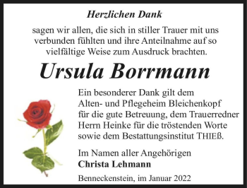 Traueranzeige von Ursula Borrmann  von Magdeburger Volksstimme