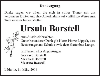 Traueranzeige von Ursula Borstell  von Magdeburger Volksstimme