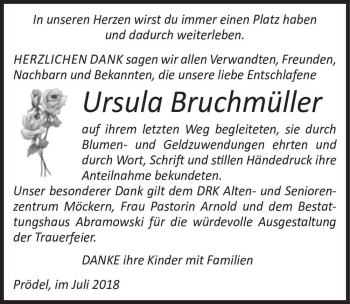 Traueranzeige von Ursula Bruchmüller  von Magdeburger Volksstimme