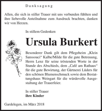 Traueranzeige von Ursula Burkert  von Magdeburger Volksstimme