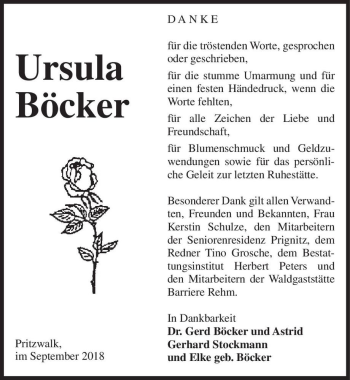 Traueranzeige von Ursula Böcker  von Magdeburger Volksstimme