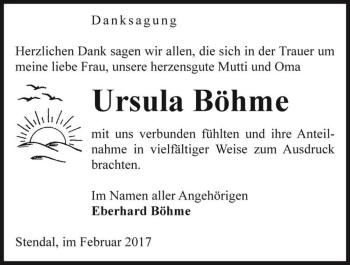 Traueranzeige von Ursula Böhme  von Magdeburger Volksstimme