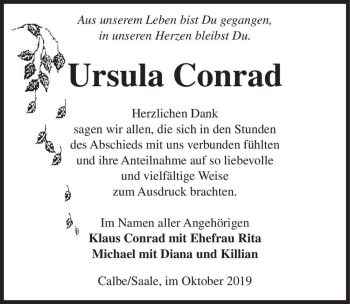 Traueranzeige von Ursula Conrad  von Magdeburger Volksstimme