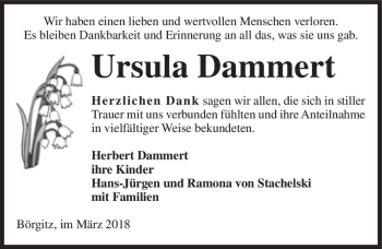 Traueranzeige von Ursula Dammert  von Magdeburger Volksstimme
