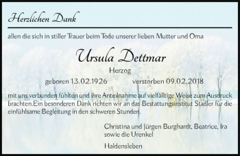 Traueranzeige von Ursula Dettmar  von Magdeburger Volksstimme