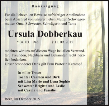 Traueranzeige von Ursula Dobberkau  von Magdeburger Volksstimme
