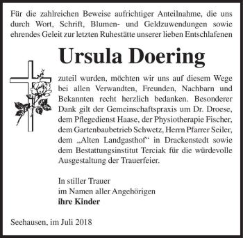 Traueranzeige von Ursula Doering  von Magdeburger Volksstimme