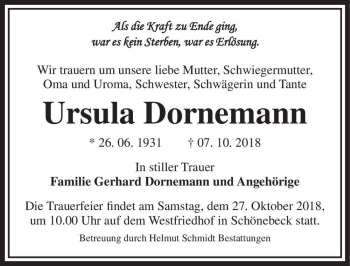 Traueranzeige von Ursula Dornemann  von Magdeburger Volksstimme