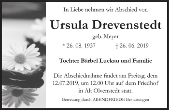 Traueranzeige von Ursula Drevenstedt (geb. Meyer)  von Magdeburger Volksstimme
