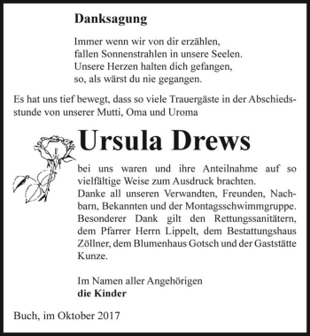 Traueranzeige von Ursula Drews  von Magdeburger Volksstimme