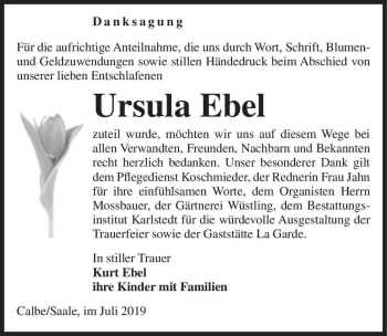Traueranzeige von Ursula Ebel  von Magdeburger Volksstimme