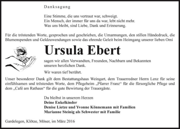 Traueranzeige von Ursula Ebert  von Magdeburger Volksstimme
