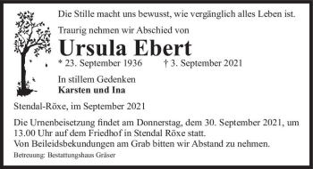 Traueranzeige von Ursula Ebert  von Magdeburger Volksstimme