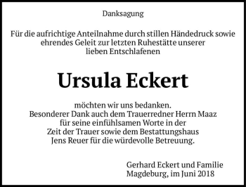 Traueranzeige von Ursula Eckert  von Magdeburger Volksstimme