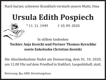 Traueranzeige von Ursula Edith Pospiech  von Magdeburger Volksstimme