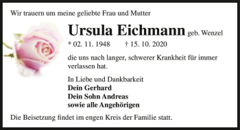 Traueranzeige von Ursula Eichmann (geb. Wenzel)  von Magdeburger Volksstimme