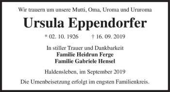Traueranzeige von Ursula Eppendorfer  von Magdeburger Volksstimme