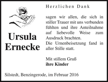 Traueranzeige von Ursula Ernecke  von Magdeburger Volksstimme