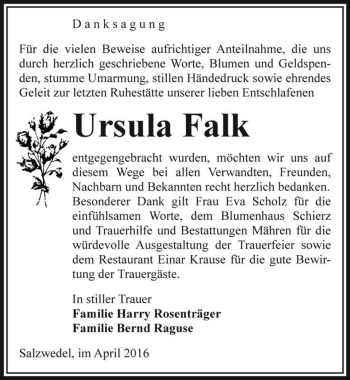 Traueranzeige von Ursula Falk  von Magdeburger Volksstimme