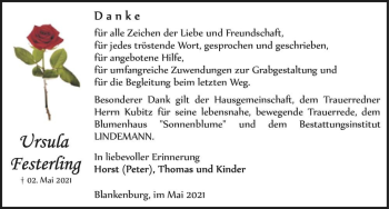 Traueranzeige von Ursula Festerling  von Magdeburger Volksstimme