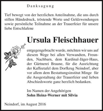 Traueranzeige von Ursula Fleischhauer  von Magdeburger Volksstimme