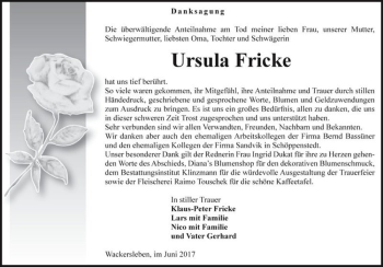 Traueranzeige von Ursula Fricke  von Magdeburger Volksstimme