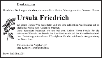 Traueranzeige von Ursula Friedrich  von Magdeburger Volksstimme