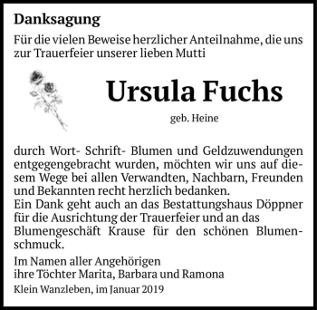 Traueranzeige von Ursula Fuchs (geb. Heine)  von Magdeburger Volksstimme