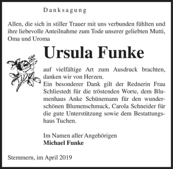 Traueranzeige von Ursula Funke  von Magdeburger Volksstimme