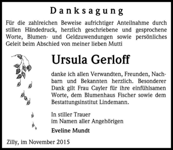 Traueranzeige von Ursula Gerloff  von Magdeburger Volksstimme