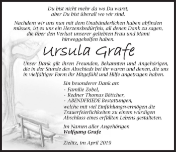 Traueranzeige von Ursula Grafe  von Magdeburger Volksstimme