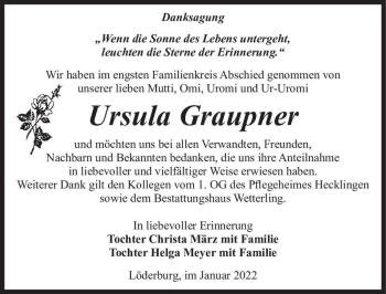 Traueranzeige von Ursula Graupner  von Magdeburger Volksstimme