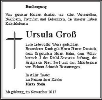 Traueranzeige von Ursula Groß  von Magdeburger Volksstimme