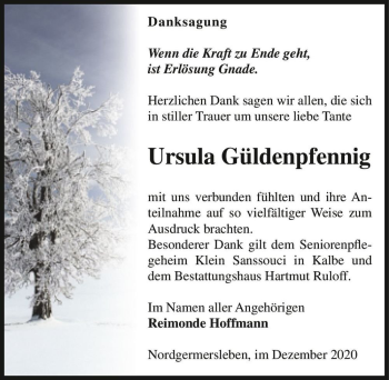Traueranzeige von Ursula Güldenpfennig  von Magdeburger Volksstimme
