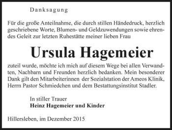 Traueranzeige von Ursula Hagemeier  von Magdeburger Volksstimme