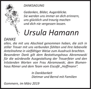 Traueranzeige von Ursula Hamann  von Magdeburger Volksstimme