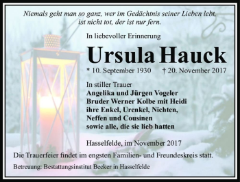 Traueranzeige von Ursula Hauck  von Magdeburger Volksstimme