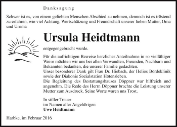 Traueranzeige von Ursula Heidtmann  von Magdeburger Volksstimme