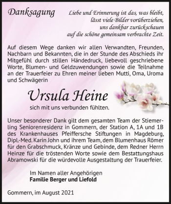 Traueranzeige von Ursula Heine  von Magdeburger Volksstimme