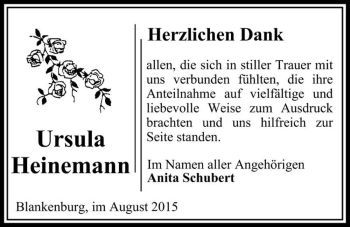 Traueranzeige von Ursula Heinemann  von Magdeburger Volksstimme