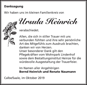 Traueranzeige von Ursula Heinrich  von Magdeburger Volksstimme