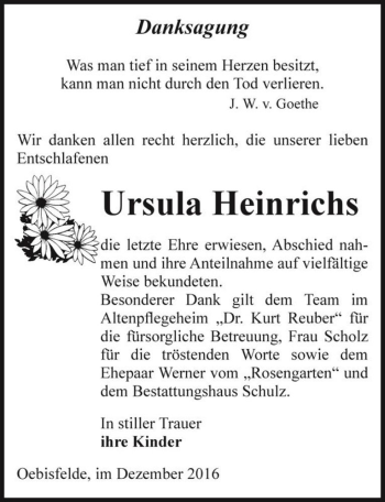 Traueranzeige von Ursula Heinrichs  von Magdeburger Volksstimme