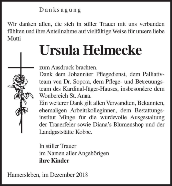 Traueranzeige von Ursula Helmecke  von Magdeburger Volksstimme