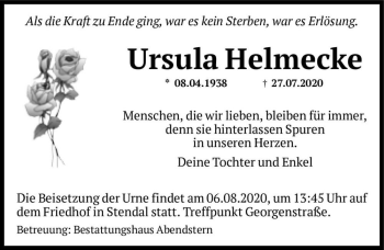 Traueranzeige von Ursula Helmecke  von Magdeburger Volksstimme
