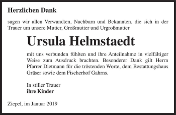 Traueranzeige von Ursula Helmstaedt  von Magdeburger Volksstimme