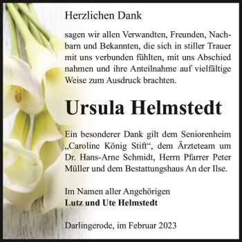 Traueranzeige von Ursula Helmstedt  von Magdeburger Volksstimme